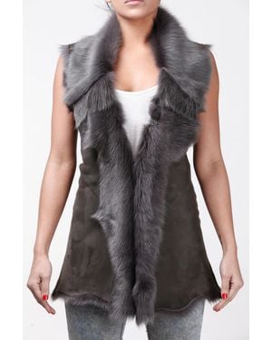 Infinity Leather Toscana Sheepskin Long Gilet-Sorocaba - Grey