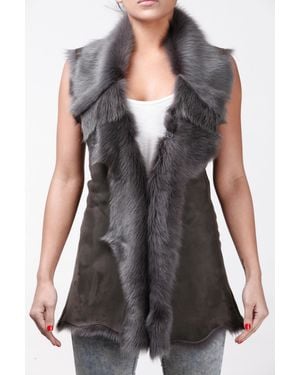 Infinity Leather Toscana Sheepskin Long Gilet-Sorocaba - Grey