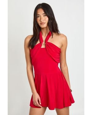 Boohoo Slinky Ring Detail Halterneck Mini Dress - Red