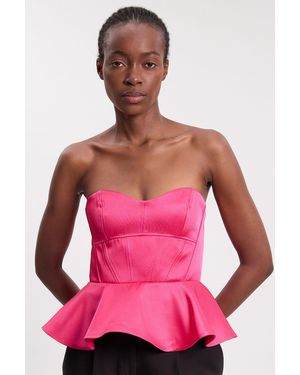 Karen Millen Bonded Satin Peplum Detail Woven Top - Pink