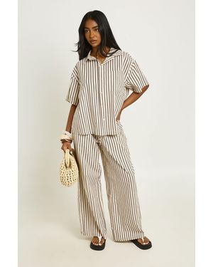 Boohoo Stripe Wide Leg Trouser - Natural
