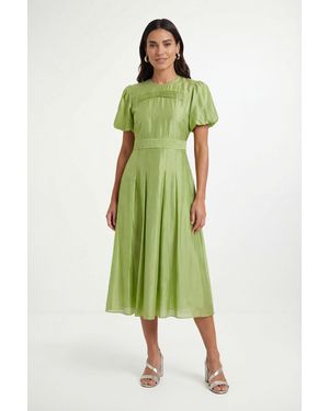 Wallis Petite Tencel Pleated Midi Dress - Green
