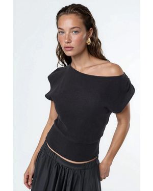 Busem Boat Neck Ribbed Blouse - Black