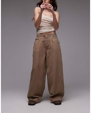 TOPSHOP Clean Pintuck Wide Leg Jean - Brown
