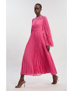 Karen Millen Petite Soft Pleated Woven Kimono Sleeve Maxi Dress - Pink