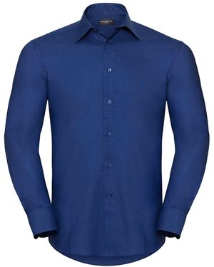 Russell Collection Oxford Easy-Care Tailored Long-Sleeved Shirt (Bright Royal) - Blue