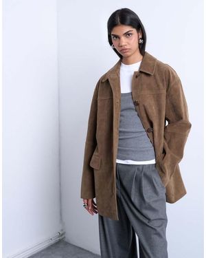 TOPSHOP Premium Real Suede Patch Pocket Boxy Jacket - Brown