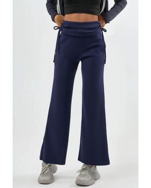 Hiccup Modal Touch High Waist Wide Leg Trousers With Gathering Detail - Blue