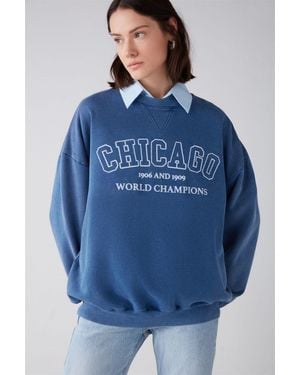 Grimelange Oversized Crew Neck Printed Sweatshirt - Blue