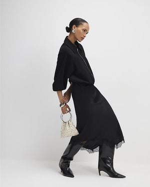 River Island Bomber Jacket Faux Suede - Black