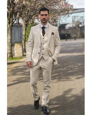 TruClothing 3 Piece Linen Formal Summer Wedding Suit Cotton - Grey