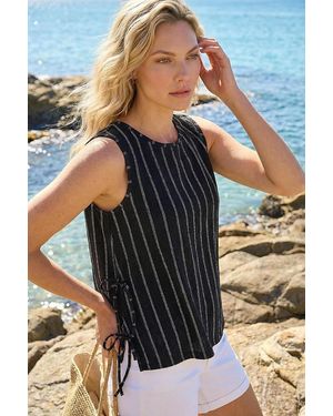 Roman Stripe Side Tie Detail Top - Black