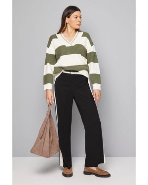 Wallis Relaxed Stripe Cricket Jumper - Green