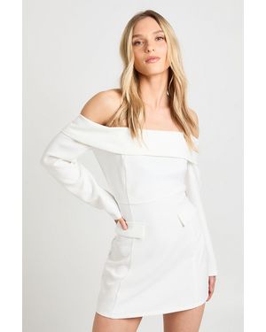 Boohoo Petite Bardot Structured Mini Dress - White