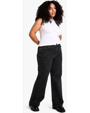 Boohoo Plus Comfort Stretch High Waist Straight Leg Jean - Black