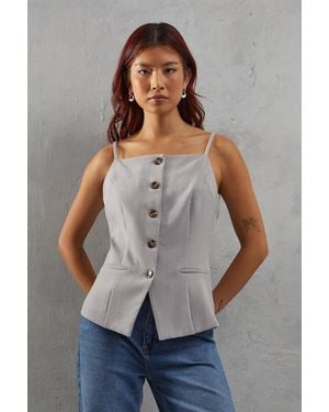 Warehouse Premium Pinstripe Strappy Waistcoat - Grey