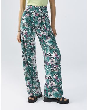 IKKS Wide Printed High Waisted Trousers - Blue
