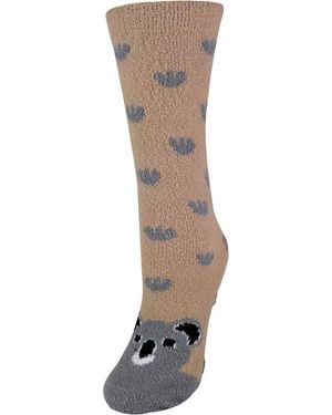 Sock Snob Ladies Fluffy Non Slip Slipper Socks With Animal Designs - Natural