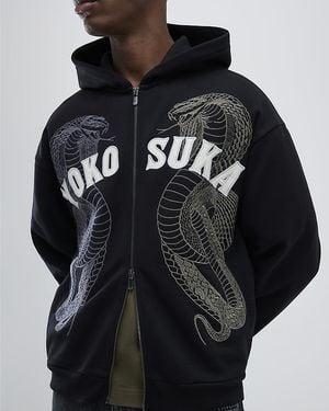 River Island Hoodie Embroidered Yokosuka Snake - Black