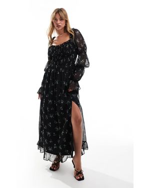 ASOS Milkmaid Long Sleeve Shirred Waist Midi Dress - Black