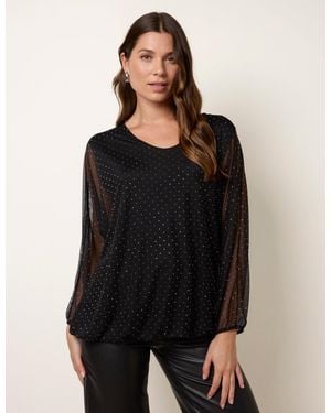 Blue Vanilla Diamante V Neck Batwing Blouse - Black