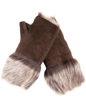 Infinity Leather Shearling Mittens Fingerless Cuffs Toscana Suede Sheepskin Fur - Brown
