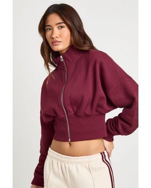 Boohoo Funnel Neck Cinched Waist Zip Through - Red