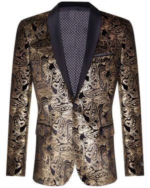 TruClothing Classic Paisley Velvet Tuxedo Dinner Jacket Tailored Fit Blazer - Black