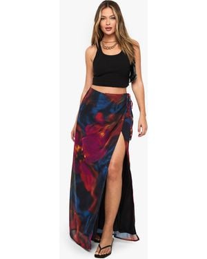 Boohoo Abstract Floral Chiffon Split Leg Maxi Skirt - Black