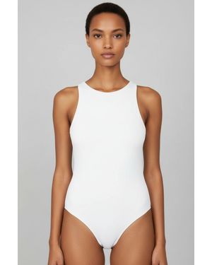 Bigdart Fitted Sleeveless Crew Neck Bodysuit With Snap Closure - White