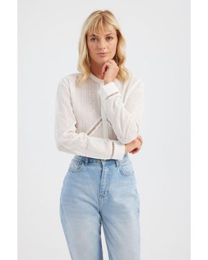 Hiccup Embroidered Crew Neck Cotton Shirt - Blue