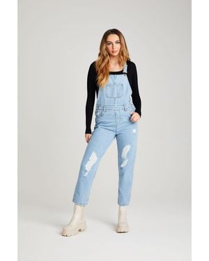 Urban Bliss Light Ripped Long Dungaree - Blue