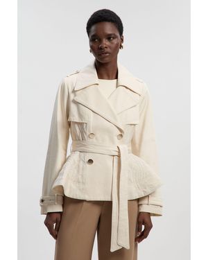 Karen Millen Quilted Padded Peplum Short Trench Coat - Natural