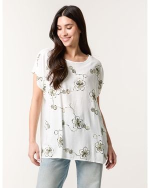 Blue Vanilla Embroidered Flower Top - White