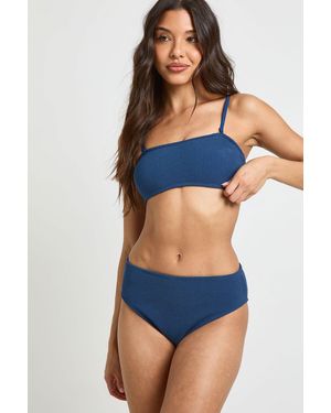 Boohoo Textured Bandeau Bikini Top - Blue