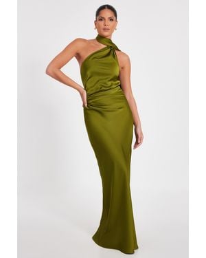 Quiz Satin Wrap Neck Maxi Dress - Green