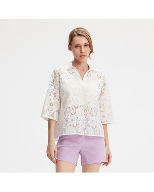 Smart & Joy Kant- En Katoenen Blouse - Wit
