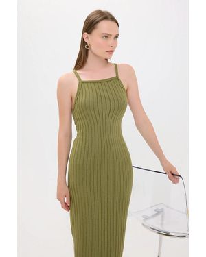 Hiccup Ribbed Halter Neck Midi Dress - Green