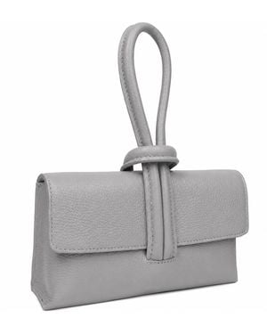 Woodland Leathers Italian Leather Clutch Bag, Convertible Crossbody Shoulder Wristlet Purse - Grey