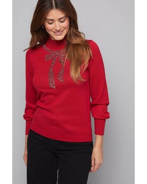 Wallis Embellished Bow Blouson Jumper - Red