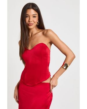 Boohoo Satin Bandeau Corset Top - Red