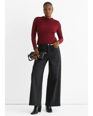 Gini London High Neck Jersey Lace Long Sleeves Top - Red