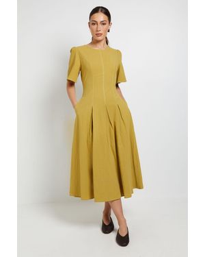 Wallis Principles Contrast Stitching Fit & Flare Midi Dress - Yellow