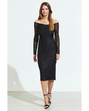 Sosandar Lace Long Sleeve Bardot Midi Dress - White