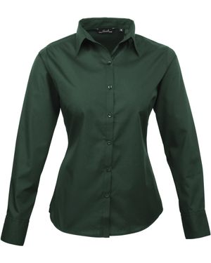 PREMIER Ladies Poplin Long Sleeve Blouse Plain Work Shirt (Bottle) - Green