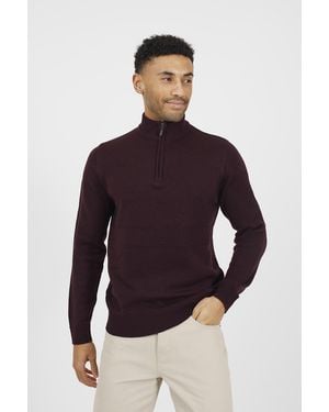 Brave Soul Quarter Zip Funnel Neck Jumper - Blue
