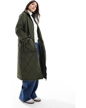 Pieces High Neck Quilted Longline Coat - Blue