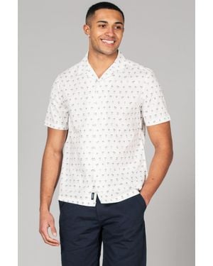 Kensington Eastside Cotton Short Sleeve Button-Up Printed Shirt - White