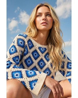 D.u.s.k Diamond Crochet Knit Top - Blue