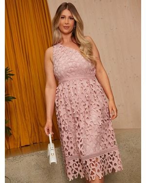 Chi Chi London One Shoulder Premium Lace Midi Dress - Pink